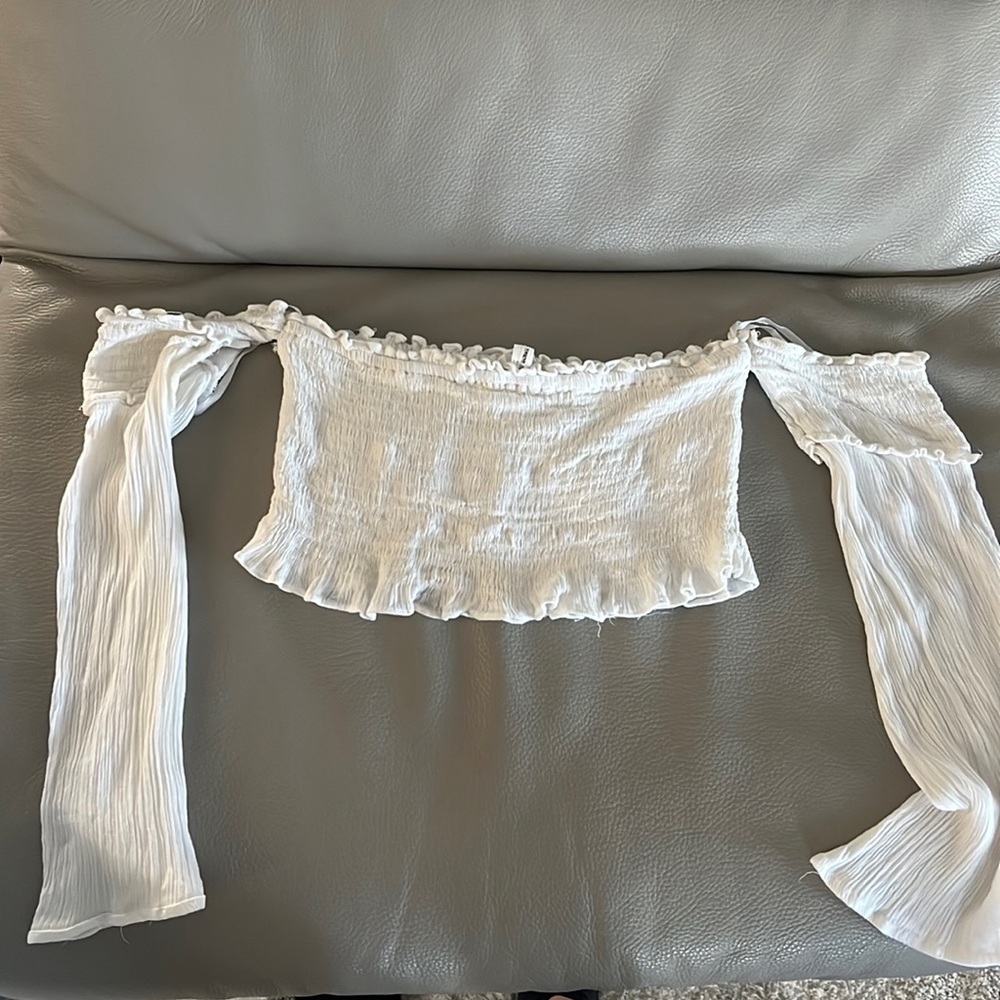 Cotton Candy LA white off the shoulder boho top.